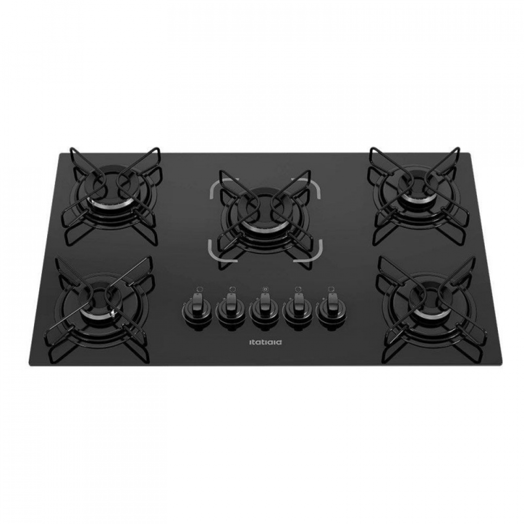Cooktop a Gás 5 Bocas Itatiaia Essencial, Mesa de Vidro Temperado, Preto, Bivolt